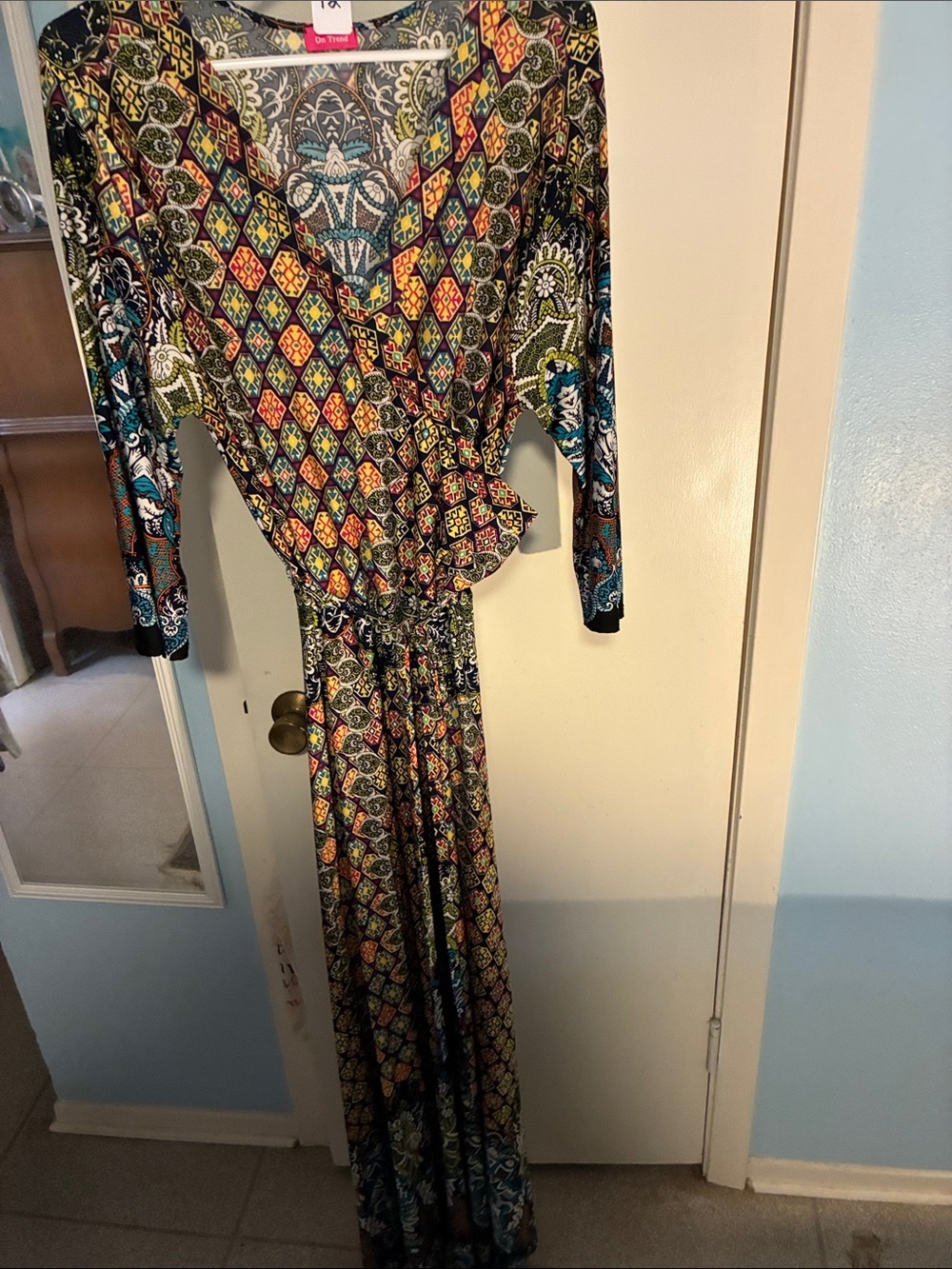 Vintage-Inspired Multicolor Long Sleeve Maxi Dress